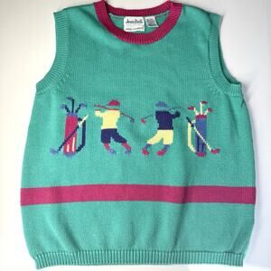 Vintage 80s Jean Bell Hand Loomed Sweater Vest Size Medium Golfing Womens